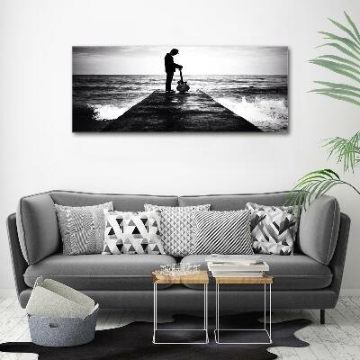 Schilderij glas Gitarist op de pier