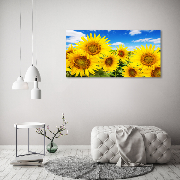 Schilderij glas Zonnebloemen