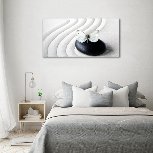 Schilderij glas Zensteen en vlinder