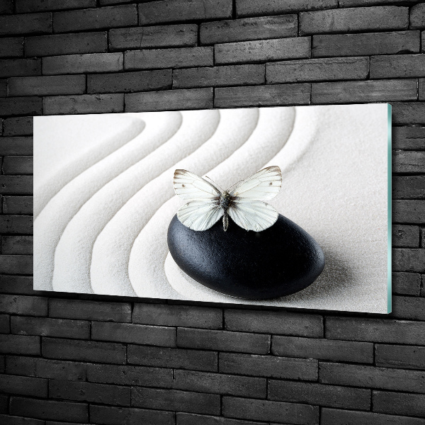 Schilderij glas Zensteen en vlinder
