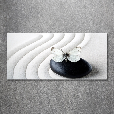 Schilderij glas Zensteen en vlinder