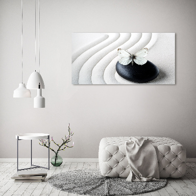 Schilderij glas Zensteen en vlinder