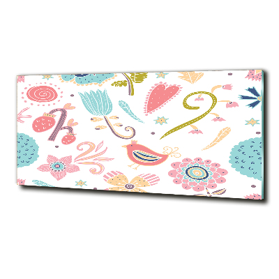 Schilderij glas Bloemen en vogels