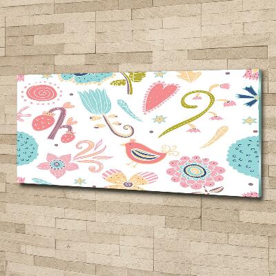 Schilderij glas Bloemen en vogels