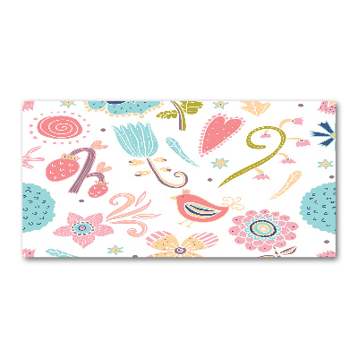 Schilderij glas Bloemen en vogels