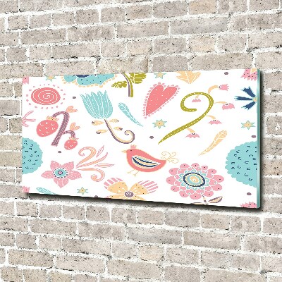 Schilderij glas Bloemen en vogels