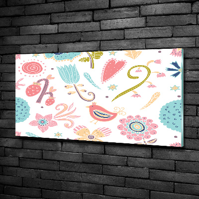 Schilderij glas Bloemen en vogels