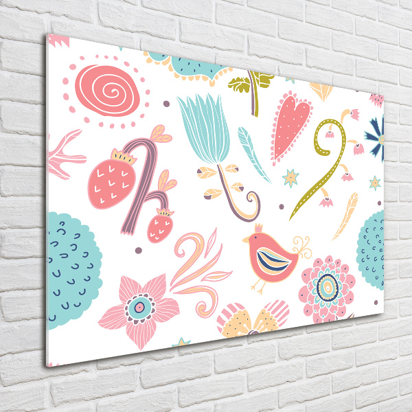 Schilderij glas Bloemen en vogels