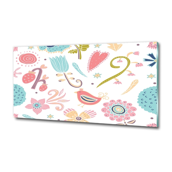 Schilderij glas Bloemen en vogels