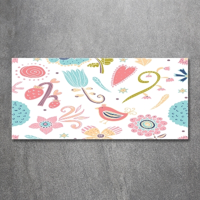 Schilderij glas Bloemen en vogels