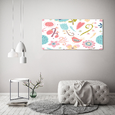 Schilderij glas Bloemen en vogels