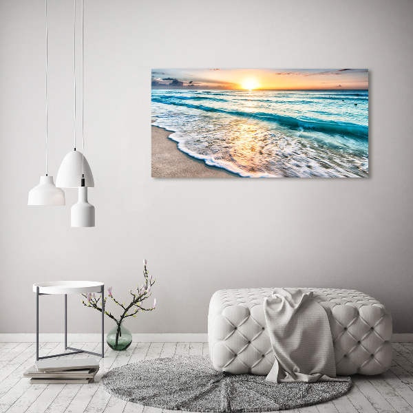 Foto schilderij op glas Zonsondergangstrand