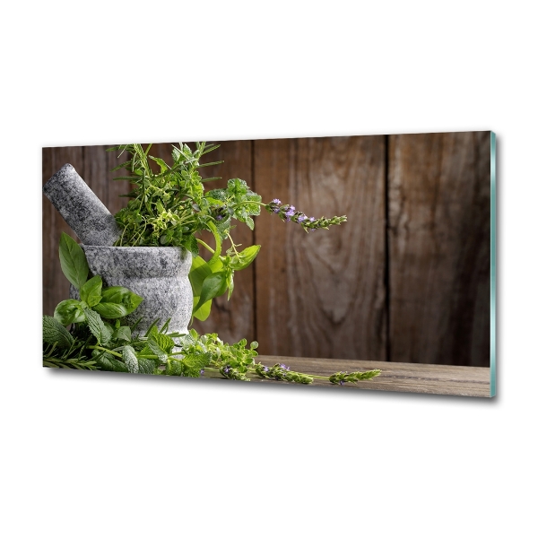 Foto-obraz szklany Zioła w moździerzu