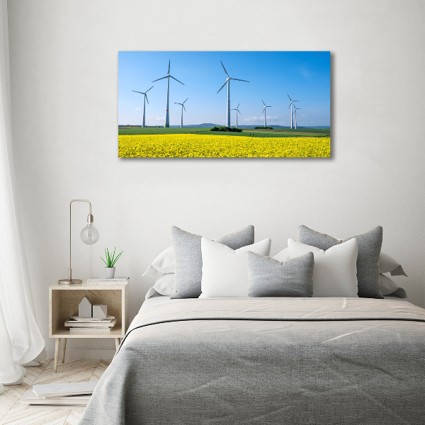 Schilderij op glas Windmolens in het veld