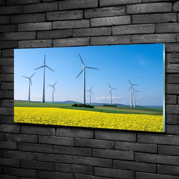 Schilderij op glas Windmolens in het veld