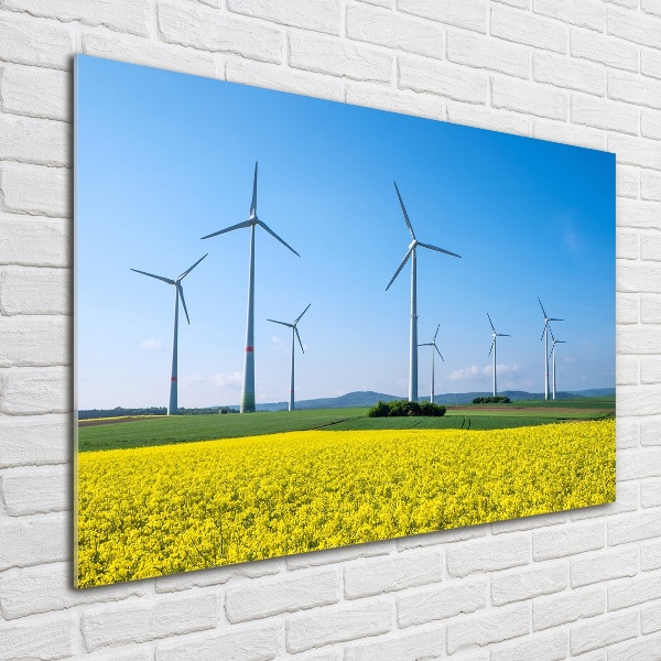 Schilderij op glas Windmolens in het veld