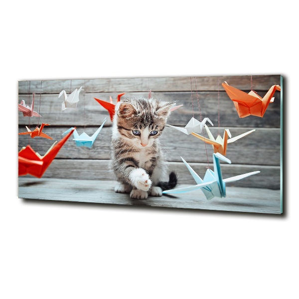 Schilderij glas Katvogels gemaakt van papier