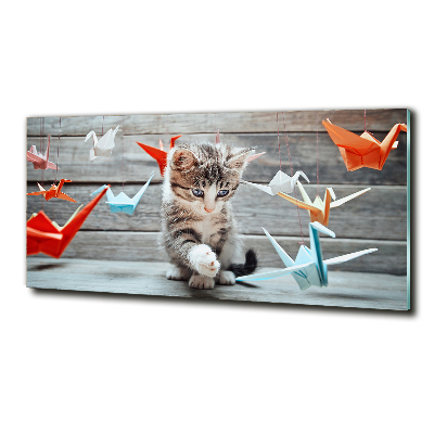 Schilderij glas Katvogels gemaakt van papier