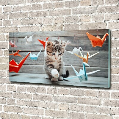 Schilderij glas Katvogels gemaakt van papier