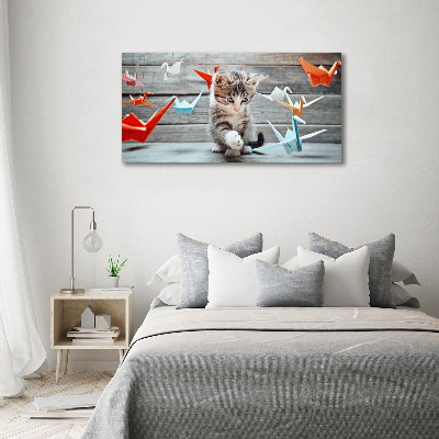 Schilderij glas Katvogels gemaakt van papier