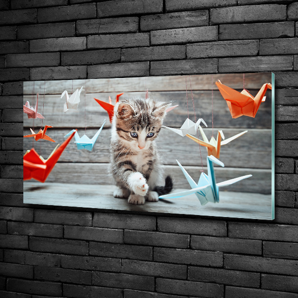 Schilderij glas Katvogels gemaakt van papier