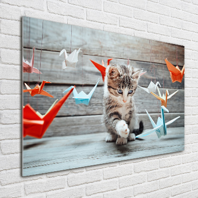 Schilderij glas Katvogels gemaakt van papier