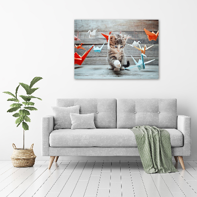 Schilderij glas Katvogels gemaakt van papier