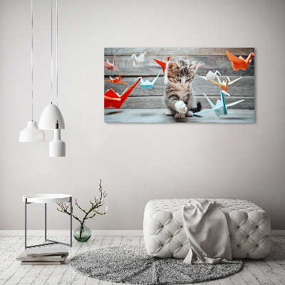 Schilderij glas Katvogels gemaakt van papier