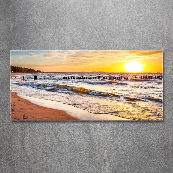 Foto schilderij op glas Zonsondergangstrand