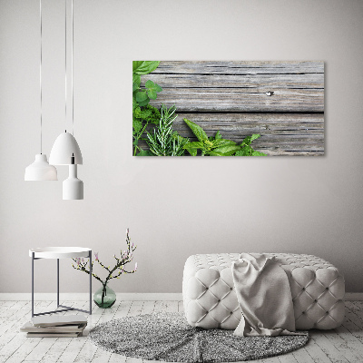 Schilderij glas Houten kruidenachtergrond