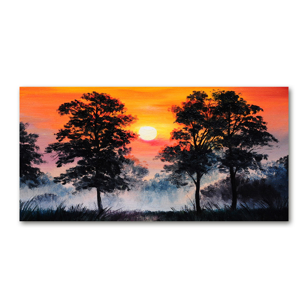 Schilderij op glas Zonsondergangbos