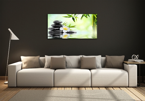 Schilderij op glas Plumeria en bamboe