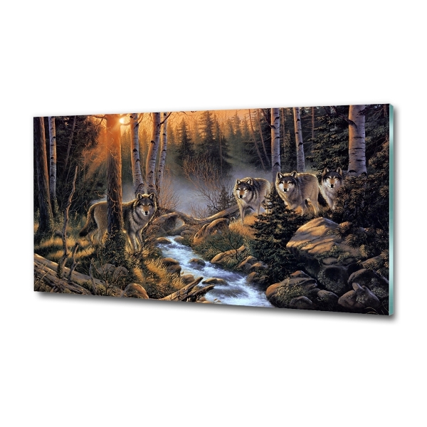 Schilderij op glas Een roedel wolven