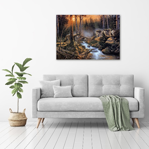 Schilderij op glas Een roedel wolven
