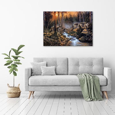 Schilderij op glas Een roedel wolven