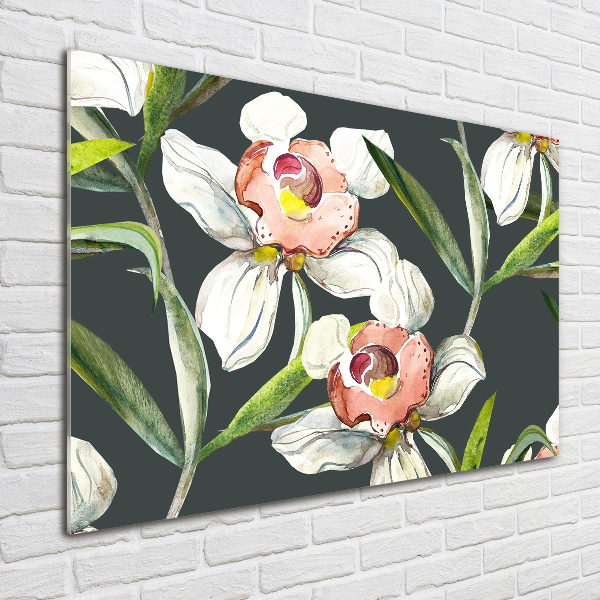 Schilderij glas Bloemenpatroon