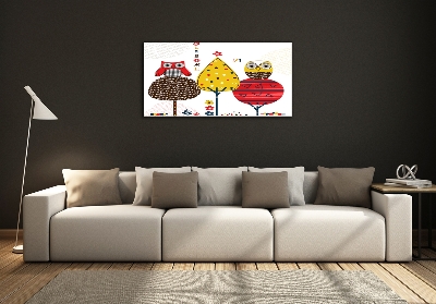 Schilderij glas Uilen in een boom