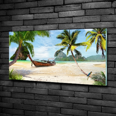 Schilderij glas Palmbomen op het strand