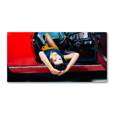 Schilderij glas Vrouw in de auto