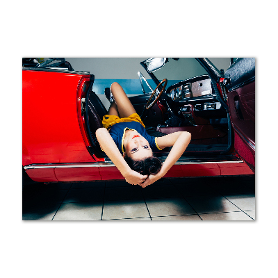 Schilderij glas Vrouw in de auto