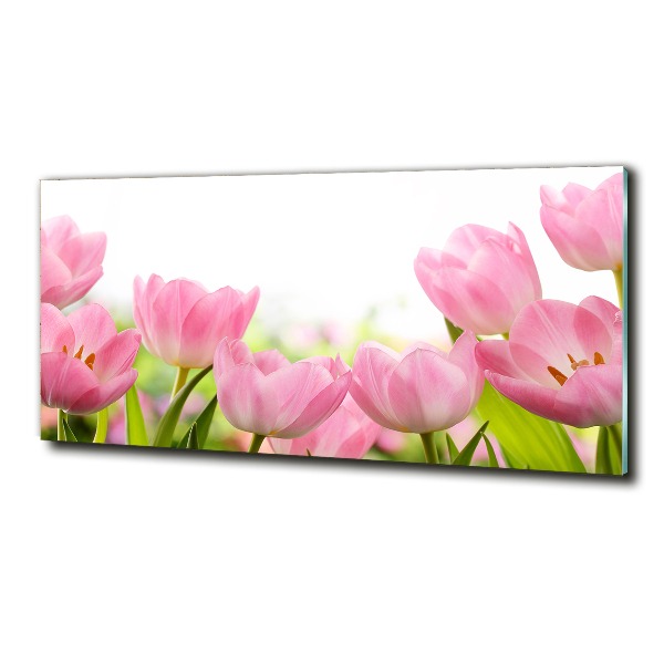 Glazen schilderij Roze tulpen