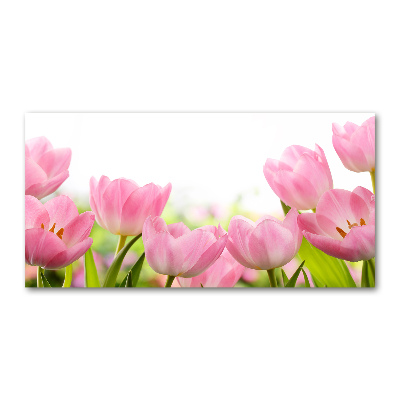 Glazen schilderij Roze tulpen