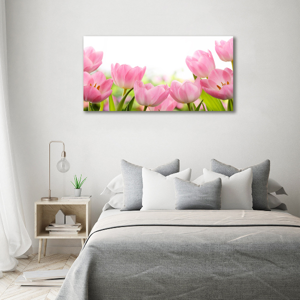 Glazen schilderij Roze tulpen