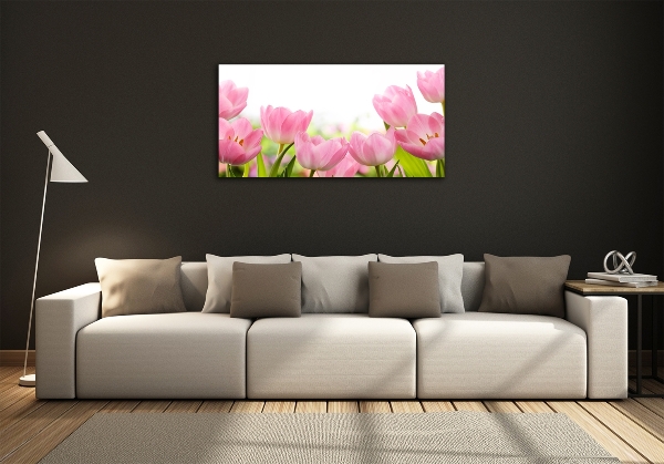 Glazen schilderij Roze tulpen