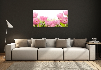 Glazen schilderij Roze tulpen