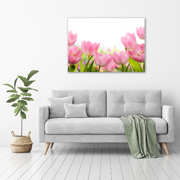Glazen schilderij Roze tulpen