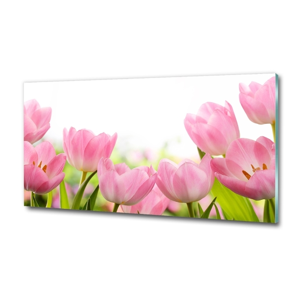 Glazen schilderij Roze tulpen