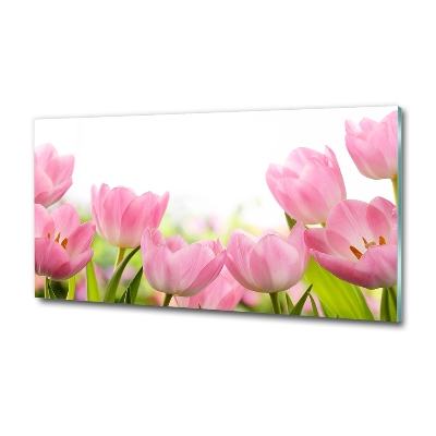 Glazen schilderij Roze tulpen