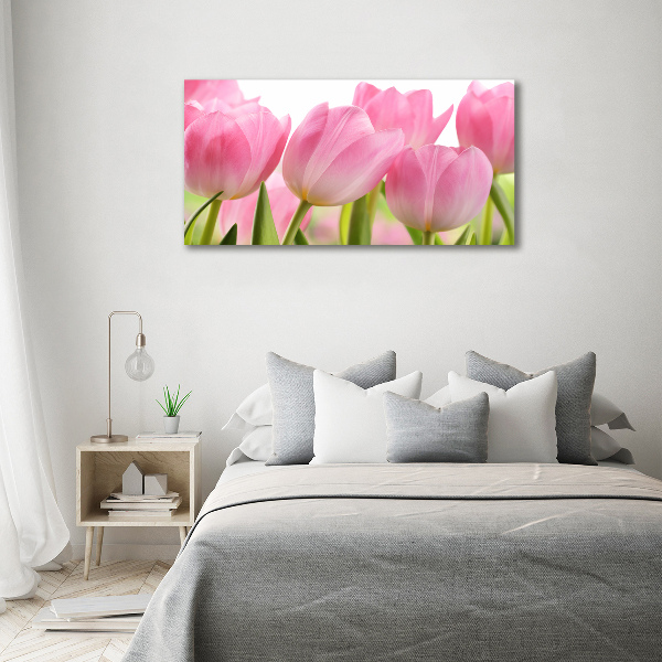 Foto schilderij op glas Roze tulpen