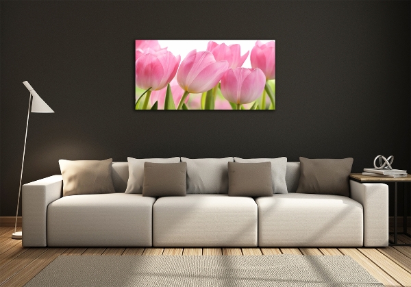 Foto schilderij op glas Roze tulpen